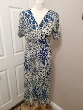 Jessica Joy London Animal Print Short Sleeve Faux Wrap Belted Midi Dress UK 12