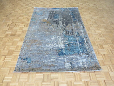 6 x 9 Hand Knotted Modern Abstract Gray Oriental Rug G12268