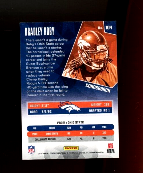 2019 Panini Certified 104 Bradley Roby RC #854/999 | eBay