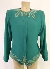Anne French by Carmen Toranzo Jacket Size 12 20  Vtg Green Beaded Blazer Button