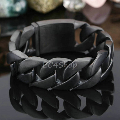 Men's Wide Heavy Curb Cuban Stainless Steel Chain Bracelet Black Brushed 8.5''(L)