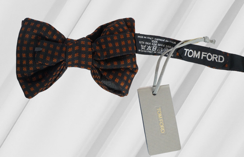 NWT Tom Ford Textured Brown w Tonal Geometric Adjustable Pre-Tied Bow Tie ITALY - Picture 3 of 4