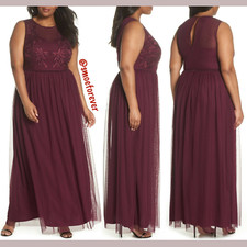 NWT $240 Adrianna Papell Sleeveless Beaded Mesh Gown in Cassis [SZ 20W ] #F359