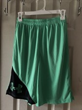 UNDER ARMOUR YOUTH SZ LARGE GREEN/BLACK ATHLETIC WEAR SHORTS 10.5  INSEAM