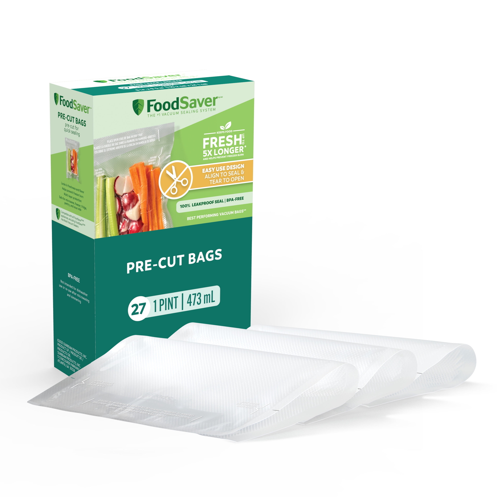 Pre-Cut Pint Vacuum Seal Bags 27 Pack for Easy Food Storage