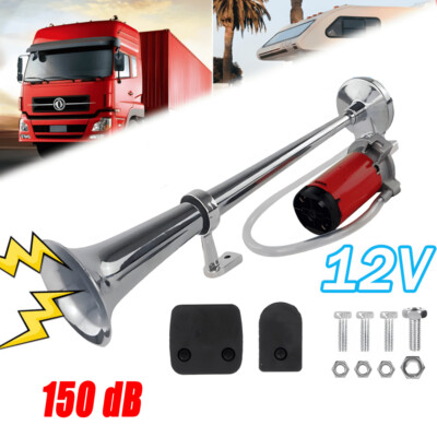 150DB 12V Fanfare Hupe Druckluft Horn Nebelhorn Chrom mit Kompressor PKW LKW.
