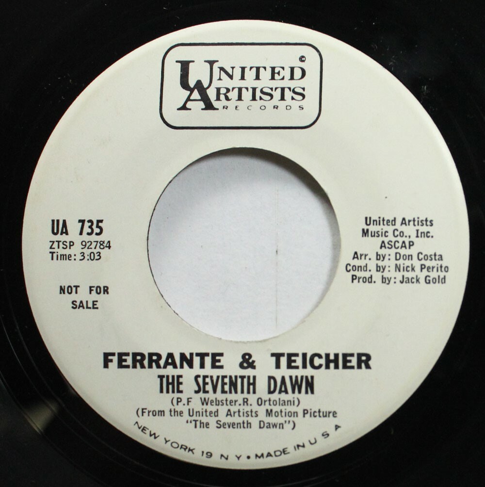 Pop Promo 45 Ferrante & Teicher You'Re Too Much / The Seventh Dawn On