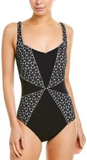  188 NWT Gottex Black White Prism Sweetheart Square Neck One Piece Swimsuit 10