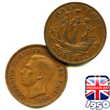 A BRITISH 1950 GEORGE VI HALFPENNY &frac12;d coin, 76 Years Old!