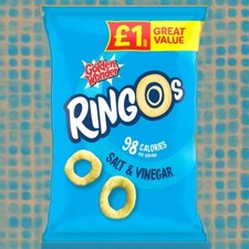 18 Packs Golden Wonder Ringos Salt & Vinegar Crisps Snacks 40g - Full Box