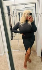 Fashion Nova Winter Holiday Long Stylish Warm Gray Dress With Slit Size L