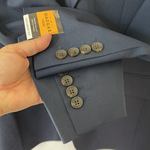 Haggar H26 Navy Textured Tailored Fit Suit Jacket, 36R - Picture 4 of 10