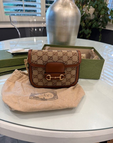 Authentic Gucci Horesebit 1955 Crystals Small Shoulder Bag Full Set