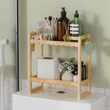AmazerBath Bamboo Over The Toilet Storage Shelf - 2-Tier Bathroom Organizers ...
