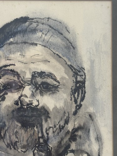 VTG WATERCOLOR INK PAINTING ~CAROL SEBOLD ARTIST ~ Impressionist Seaman Portrait - Picture 6 of 7