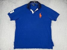 Polo Ralph Lauren Polo Shirt Men 2XL XXL Blue 100 Cotton 3 Big Pony Golf READ