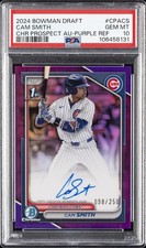 2024 BOWMAN DRAFT CHROME PRSPCT AUTOS PURPLE REFRACTOR CAM SMITH 98/250 PSA 10