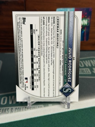 2025 Bowman Chrome Julio Rodriguez Orange Refractor /25 #66 Mariners - Bild 2 von 2