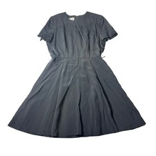 Vintage Talbots Black Fit & Flare Dress W 12 Pleated Midi Short Sleeve USA Made
