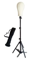22" 23" 24" 25" Canvas Wig Head Mannequin Black Beige w Adjustable Tripod Stand