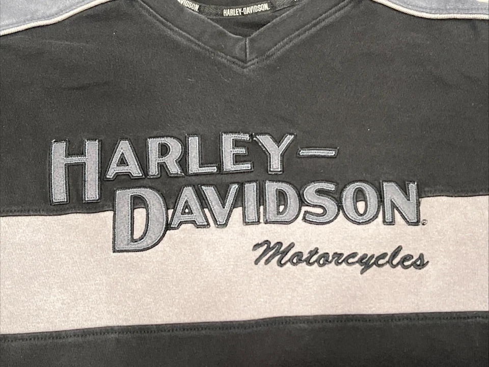 Sudadera de Colección Harley Davidson Negra Plateada Bordada Cuello en V Grande Foto 2 de 4