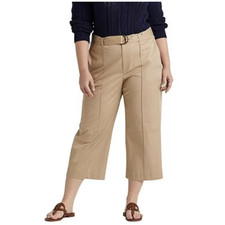 Lauren Ralph Lauren Women Beige Micro Twill Wide-Leg Crop Pants Size US 16