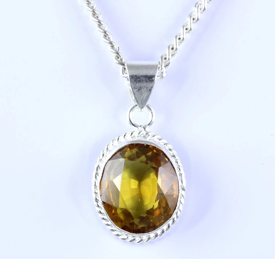 38,20 Ct Natürlicher Gelber Saphir Oval Anhänger für Herren Charm Silber 925 - Bild 3 von 4