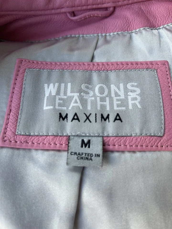 Wilsons Maxima 皮革夹克拉链粉色摩托复古骑手尺寸 M 拉链 — 第 3/4 张图片