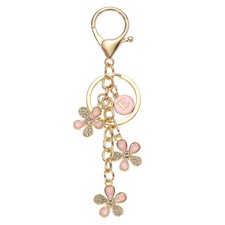 Initial Letter Flower Keychain, Cute Alphabet E Cherry Blossom Keyring, Pink