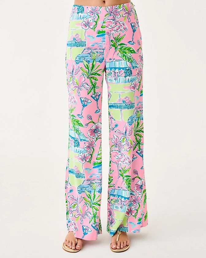 NUEVO Pantalón Palazzo Lilly Pulitzer 33" Polyanna tiro alto caracola concha rosa talla todos Foto 4 de 4