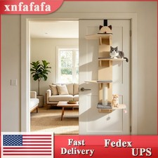 4-tier Door Hanging Cat Climber Cat Tree Tower Cat Head Pattern 150cm