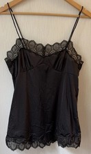 Vtg Vanity Fair Cami Tank Top Women s 34 Black Lace Floral Y2K Babydoll Fairy