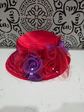 Red Hat Society Fancy Straw Hat Large Purple Details Vintage So Cute