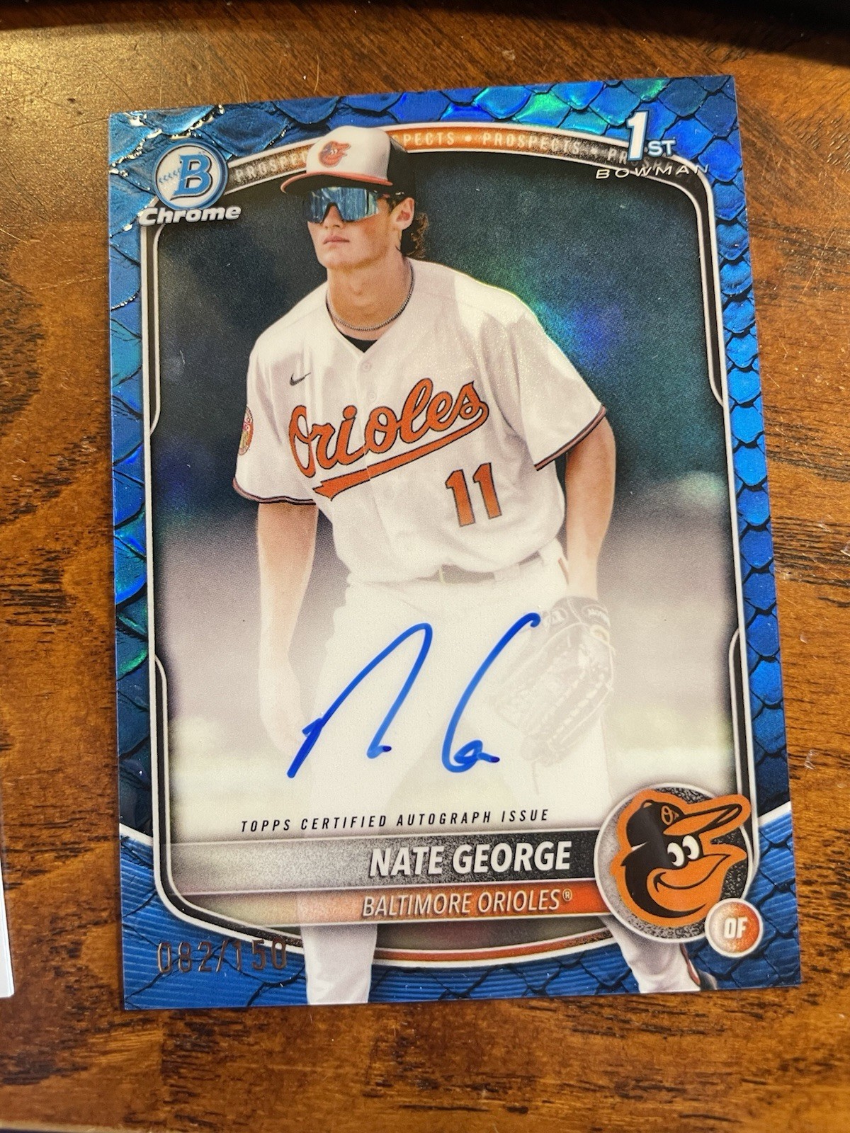 2025 Bowman Chrome Nate George Auto Reptilian Blue Refractor 1st Prospect #/150