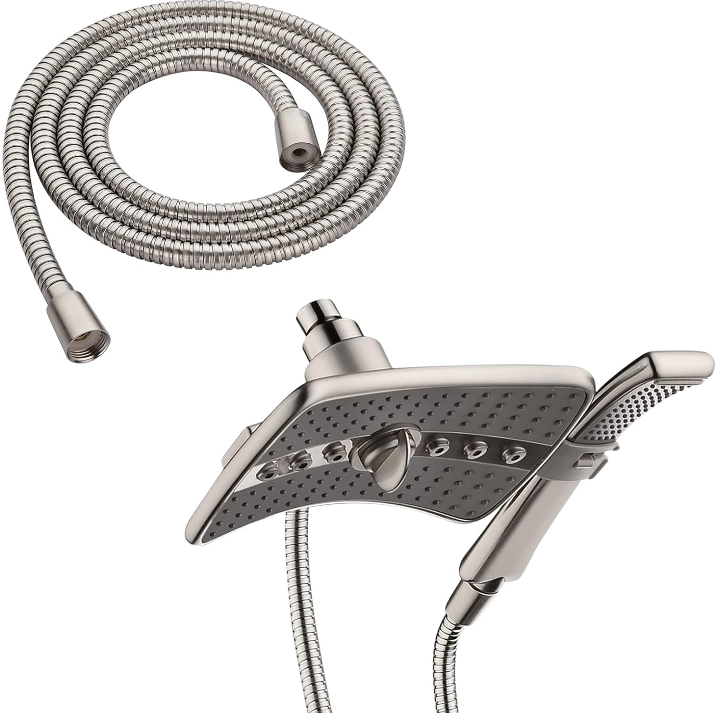 BRIGHT SHOWERS Brushed nickel Shower heads combo and Matching 79 Inch SEALED
