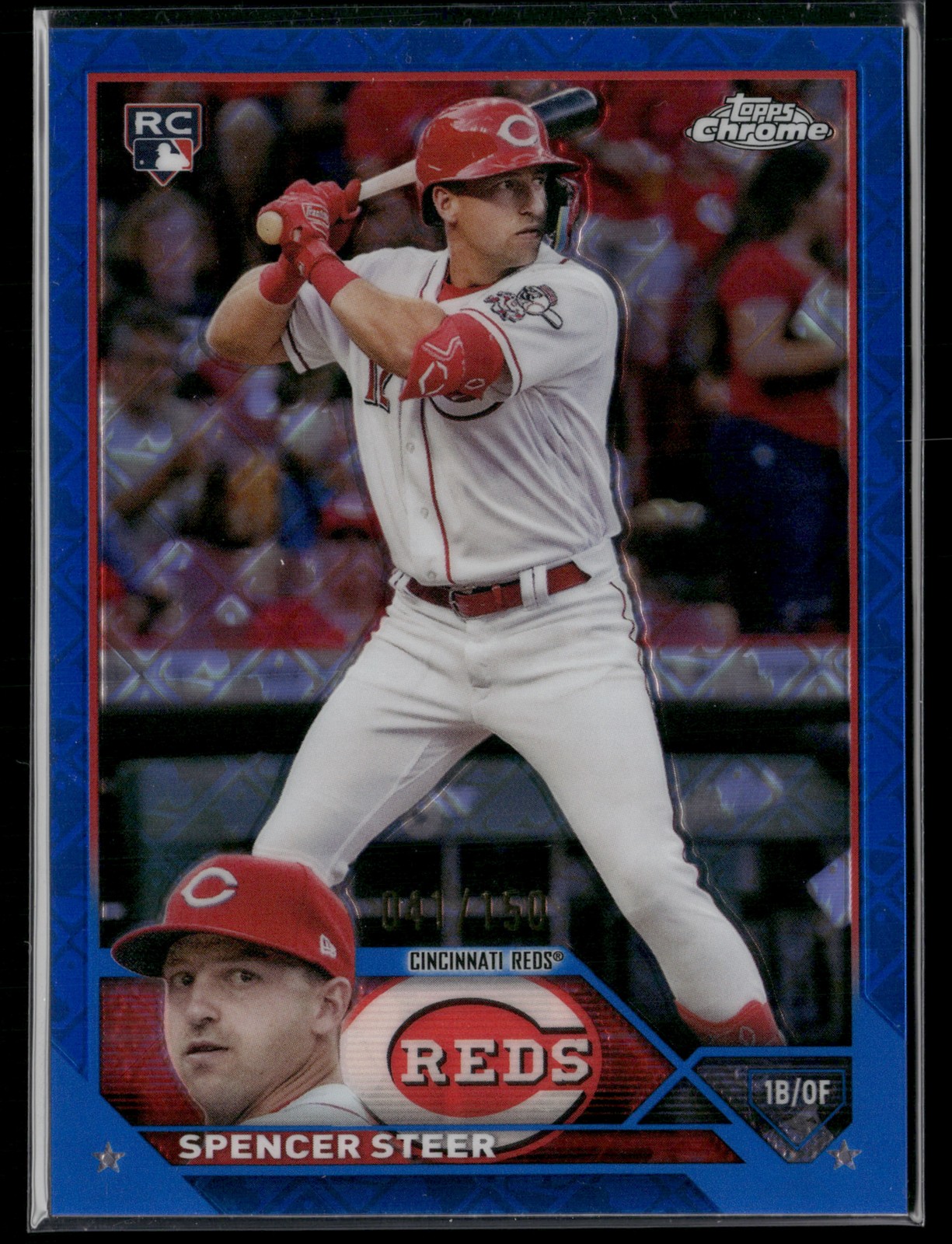 2023 Topps Chrome Logofractor Edition #146 Spencer Steer Blue Refractor #/150