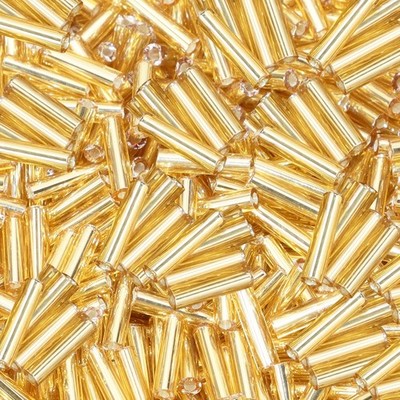 Glass Bugle Beads Penta Angel 1100Pcs /50g Mini Long Tube Seed 2*6mm, Gold 