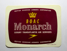 Vintage BOAC Monarch Luxury Transatlantic Luggage Label 1950s/60s UK