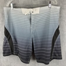 OP Flex Board Shorts Men 38 Black Gray Ombre Stripe 4 Way Stretch Swim Trunks 8"