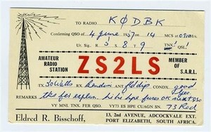 ZS2LS QSL Card Port Elizabeth South Africa 1957