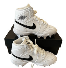 Nike Air Jordan 1 Mid Youth Cleats PS Kids Size 12C White Black HF6883-100 NEW