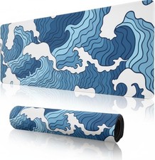 Japanese Blue and White Wave Gaming Mouse Pad XL, Non Slip Rub, 43.5 X 15.5 Inch