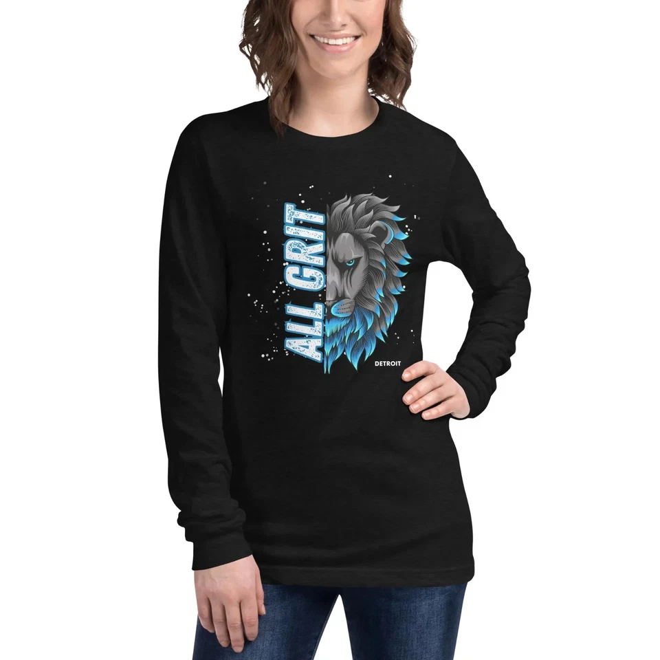 Lions T Shirt Unisex Long Sleeve T Shirt All Grit Lions Fan Detroit Football - Image 2 of 4