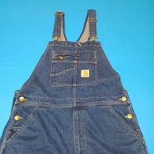 Carhartt Bib Overalls Men's Size Fits 38x32 Tagged 34x32 Blue Style DR4672M
