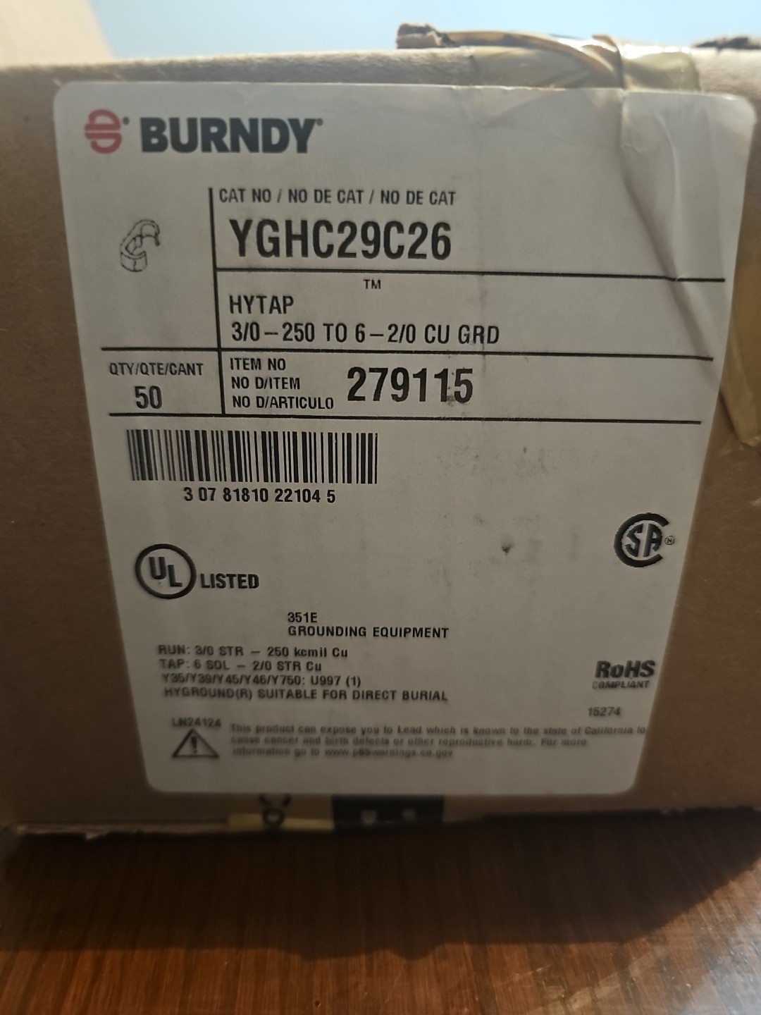 Burndy YGHC29C26 Compression Grounding C-TAP Connector