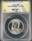 MS54 FBL 1955 “Bugs Bunny” Franklin Half Dollar ANACS MS64 FBL Looks GEM