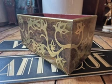 Antique old arts and crafts nouveau inlaid distressed brass planter 