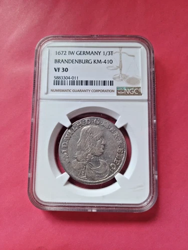 silver coin NGC TOP POP germany 1/3 Thaler 1672 IW Brandenburg KM#410 ultra rare