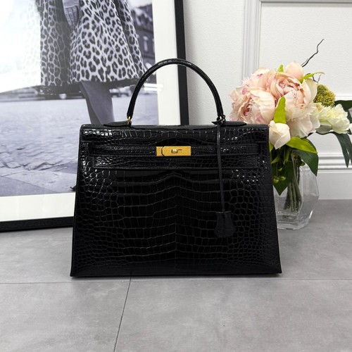 Hermes Kelly 35 Porosus external stitching gold hardware 697525
