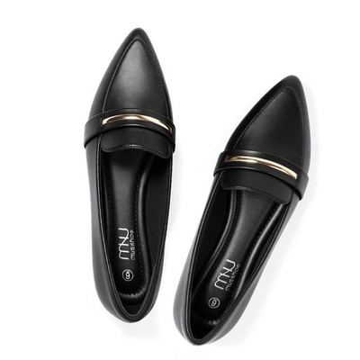 MUSSHOE Loafers for Women Pointed Toe: Dressy Gold Bit Flats, 6, Black Pu 